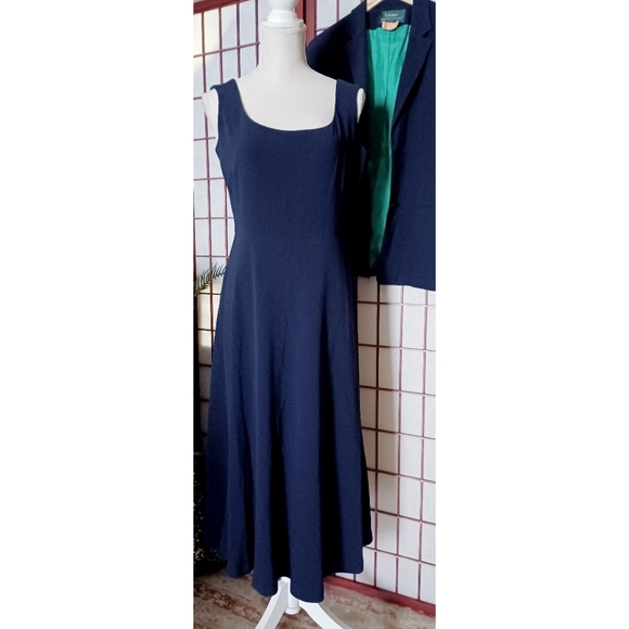 Lauren Ralph Lauren Women's Triacetate   Jacket and Dress Set - Navy Blue/Green - Picture 14 of 16